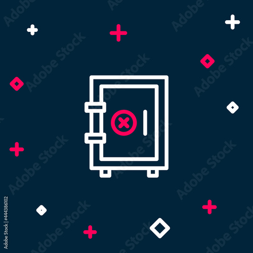 Line Safe icon isolated on blue background. The door safe a bank vault with a combination lock. Reliable Data Protection. Colorful outline concept. Vector