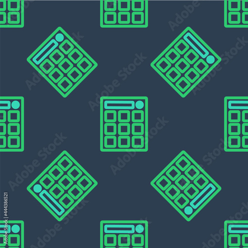 Line Drum machine music producer equipment icon isolated seamless pattern on blue background. Vector