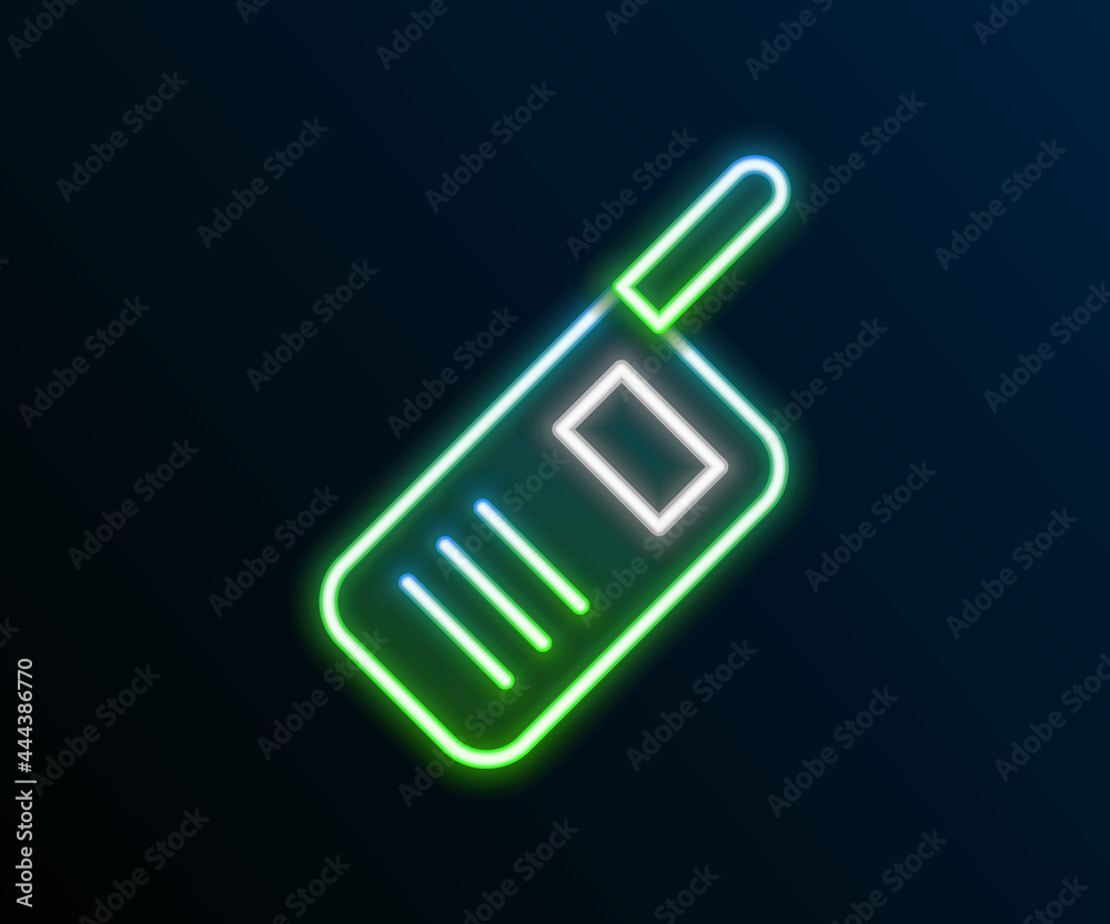Glowing neon line Walkie talkie icon isolated on black background. Portable radio transmitter icon. Radio transceiver sign. Colorful outline concept. Vector Glowing neon line Walkie talkie icon isolated on black background. Portable radio transmitter icon. Radio transceiver sign. Colorful outline concept. Vector