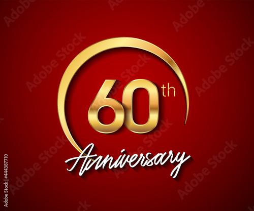60th anniversary golden color with circle ring isolated on red background for anniversary celebration event. © Brandity