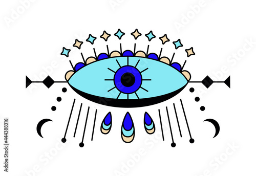 Evil eye icon vector. Colorful Eye of providence and esoteric symbols.