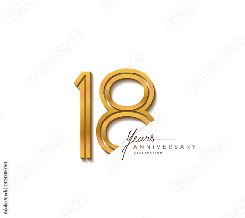 18th anniversary logo golden colored with linked number isolated on white background, vector design for greeting card and invitation card.
