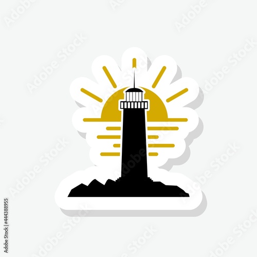 Sunset sea lighthouse icon isolated on gray background