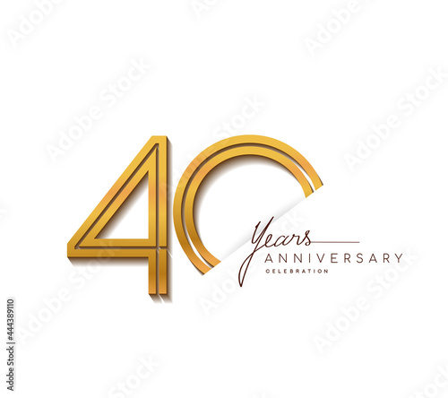 40th anniversary logo golden colored with linked number isolated on white background, vector design for greeting card and invitation card.