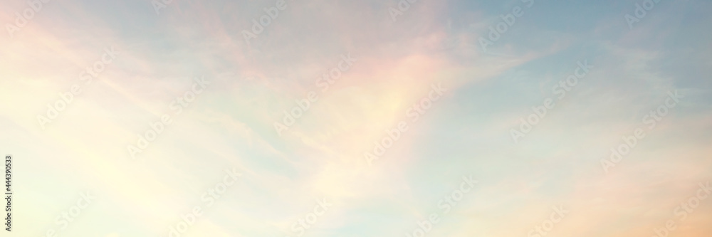 sky panorama Natural colors Evening sky Shine new day for Heaven, The light from heaven from the sky is  mystery, In the twilight golden atmosphere, Modern sheet structure design, New Banner Web 2022