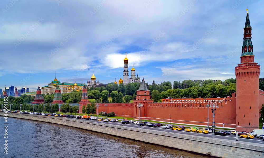View of the Kremlin, Kupala Khramov, the Kremlin wall from the bridge over the Moskva River