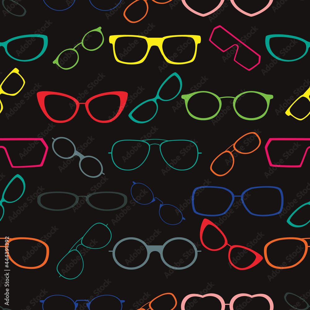 Colorful glasses seamless pattern background. Great for eyewear themed