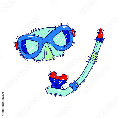 Vector illustration of a diving swimming tube and mask, hand drawn cartoon icon, isolated