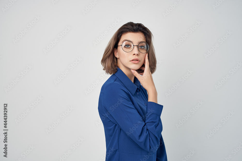 Business woman with glasses Professional self-confidence light backgrounds Business woman with glasses Professional self-confidence light backgrounds
