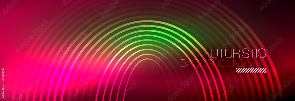 Dark abstract background with glowing neon circles. Trendy layout template for business or technology presentation, internet poster or web brochure cover, wallpaper Dark abstract background with glowing neon circles. Trendy layout template for business or technology presentation, internet poster or web brochure cover, wallpaper