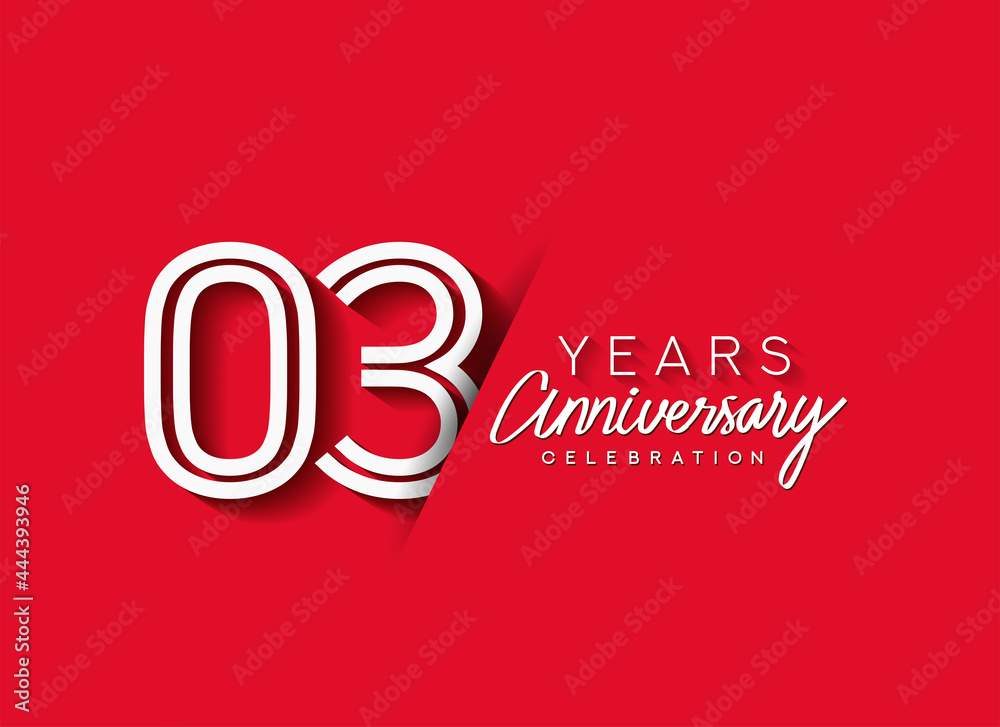 3rd Years Anniversary celebration logo, flat design isolated on red background.