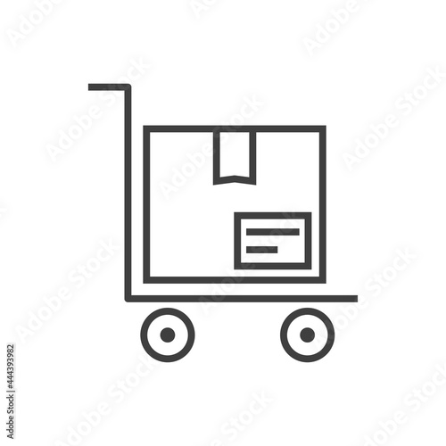 Icono caja de cartón en carro de mano con lineas en color gris