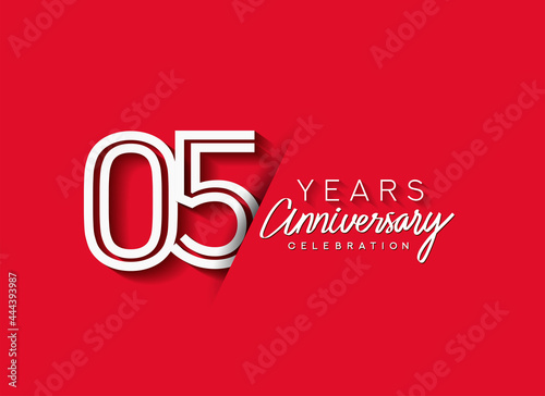 5th Years Anniversary celebration logo, flat design isolated on red background.