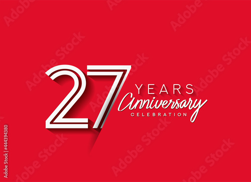 27th Years Anniversary celebration logo, flat design isolated on red background. © Brandity