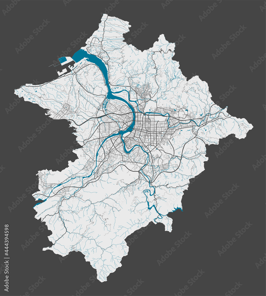 Obraz premium Detailed map of Taipei city, Cityscape. Royalty free vector illustration.