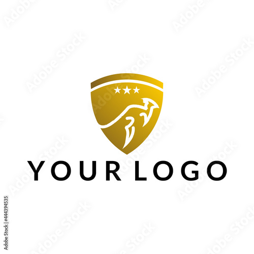 Kangaroo symbol with shield for security logo design