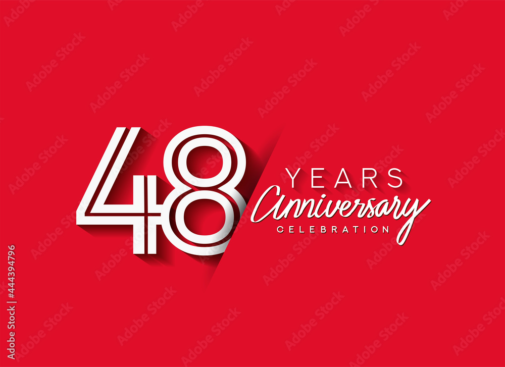 Obraz premium 48th Years Anniversary celebration logo, flat design isolated on red background.