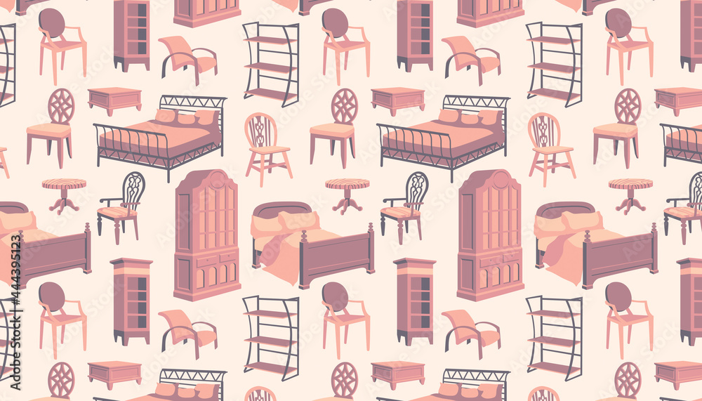 Seamless pattern of furniture. Vector illustration