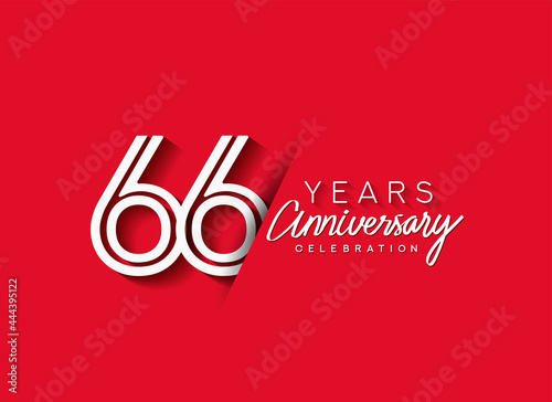66th Years Anniversary celebration logo, flat design isolated on red background.