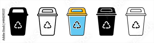 Trash can icon collection. Plastic containers for garbage of different types. Bin icon set. Waste management concept. Vector Illustration.