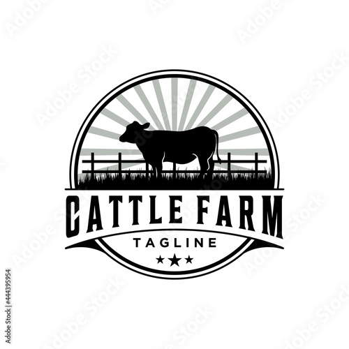Retro Vintage Cattle Farm , Beef Emblem Label logo design