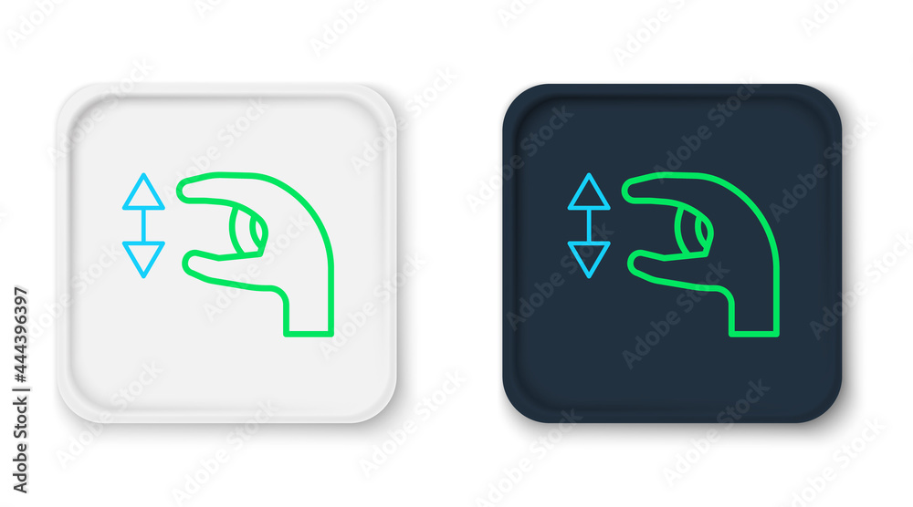 Line Human standing and showing the size of something with his hands icon isolated on white background. Approximate measurements. Colorful outline concept. Vector Line Human standing and showing the size of something with his hands icon isolated on white background. Approximate measurements. Colorful outline concept. Vector