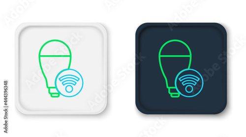 Line Smart light bulb system icon isolated on white background. Energy and idea symbol. Internet of things concept with wireless connection. Colorful outline concept. Vector