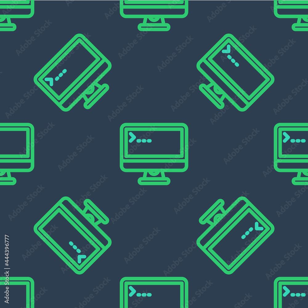 Line Computer monitor screen icon isolated seamless pattern on blue background. Electronic device. Front view. Vector Line Computer monitor screen icon isolated seamless pattern on blue background. Electronic device. Front view. Vector