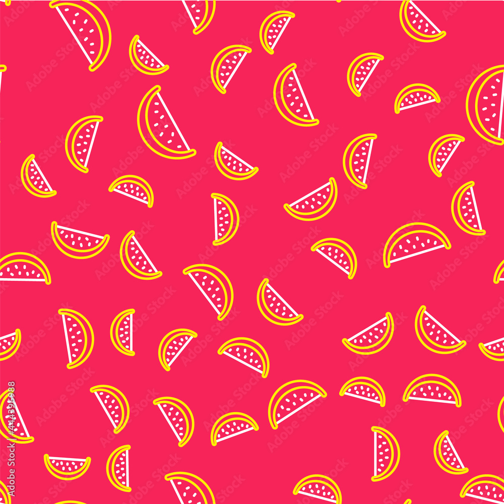 Line Watermelon icon isolated seamless pattern on red background. Vector Line Watermelon icon isolated seamless pattern on red background. Vector