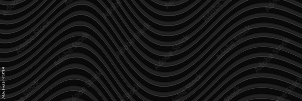 Abstract 3D black wavy background. Minimalist empty striped blank BG for business presentation, vector illustration.