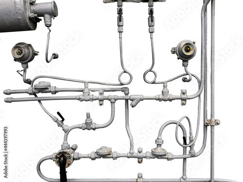 Old water pipe system on white background