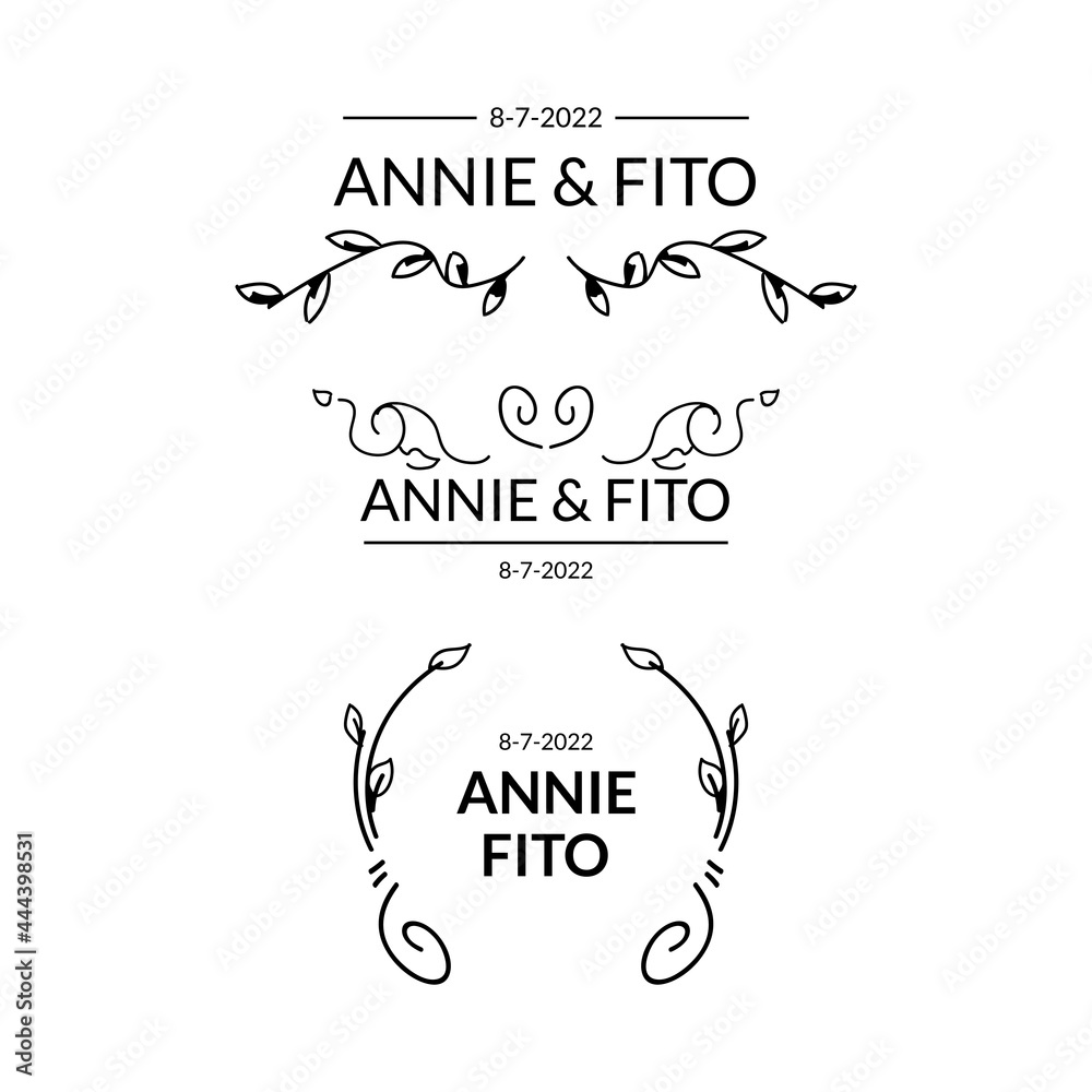 set of hand drawn minimal wedding name logotype template design