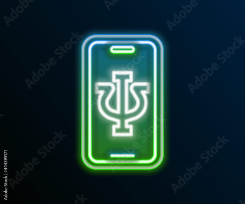 Glowing neon line Online psychological counseling distance icon isolated on black background. Psychotherapy, psychological help, psychiatrist online consulting. Colorful outline concept. Vector
