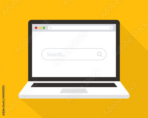 Laptop with blank internet browser window and search bar. Web browser mockup on a laptop screen. Vector illustration.