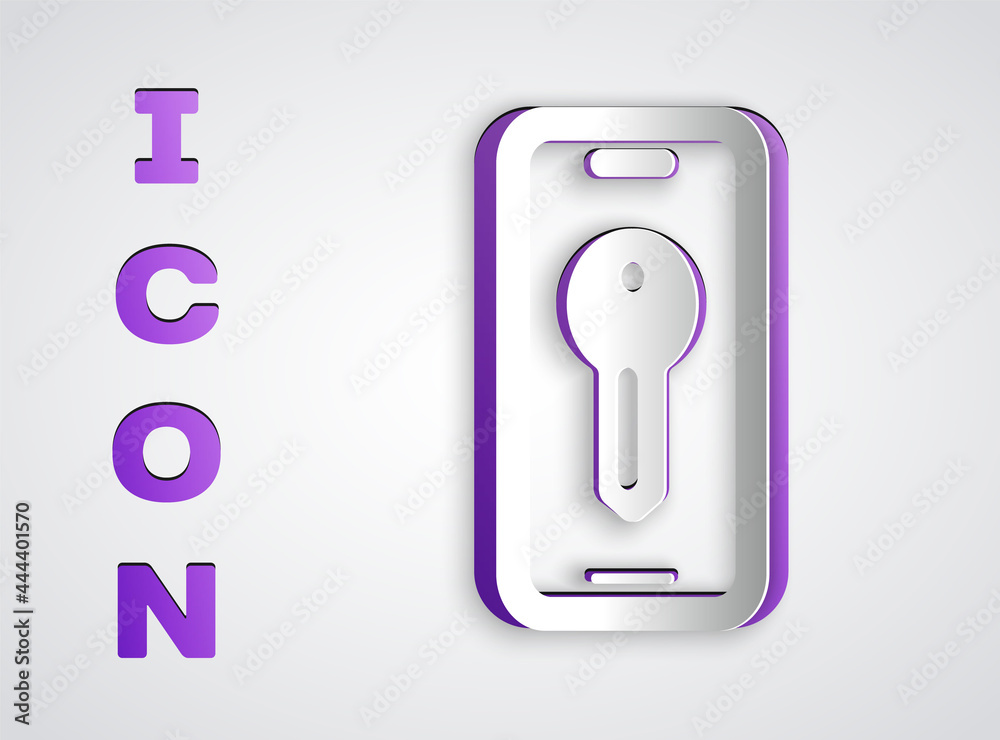 Paper cut Smart key icon isolated on grey background. Paper art style. Vector Paper cut Smart key icon isolated on grey background. Paper art style. Vector