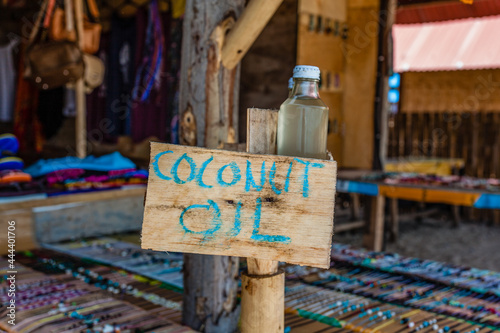 Biological coconut oil for sale, Gili Air, West Nusa Tenggara, Indonesia, Asia