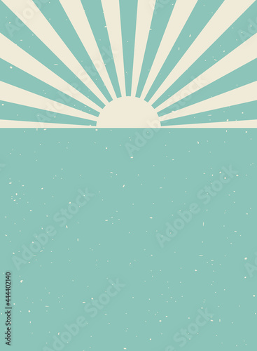 Sunlight retro vertical faded grunge background. Blue and beige color burst background.