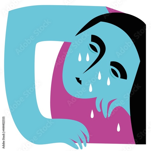 The face of a crying woman. White background
