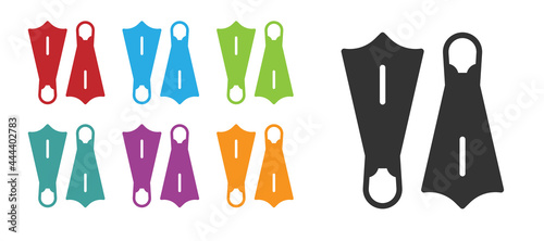 Black Rubber flippers for swimming icon isolated on white background. Diving equipment. Extreme sport. Sport equipment. Set icons colorful. Vector