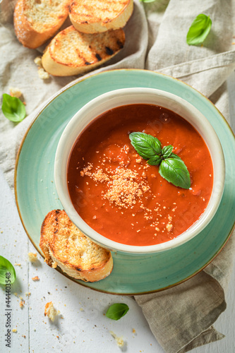 Hot tomato soup with toasts...