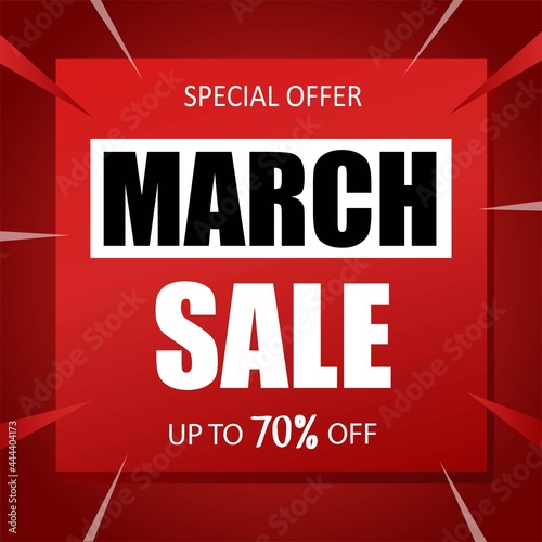 March sale banner special seasonal offer advertising up to 70 percent off discount template design vector illustration.