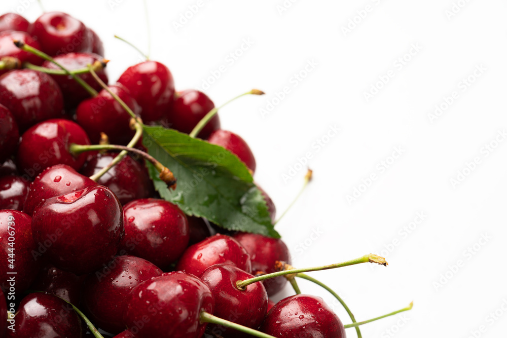 fresh cherries pattern isolated on white background, top view fresh cherries pattern isolated on white background, top view
