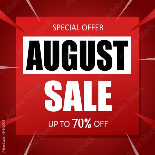 August sale banner special seasonal offer advertising up to 70 percent off discount template design vector illustration.