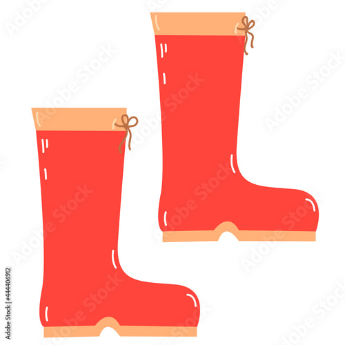 Red rubber boots. Vector illustration. Isolated on white