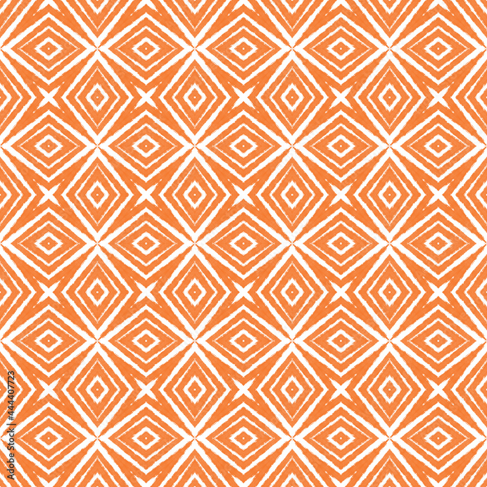 Ethnic hand painted pattern. Orange symmetrical