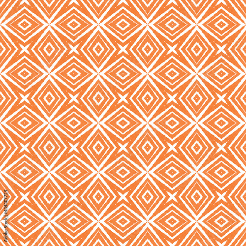 Ethnic hand painted pattern. Orange symmetrical