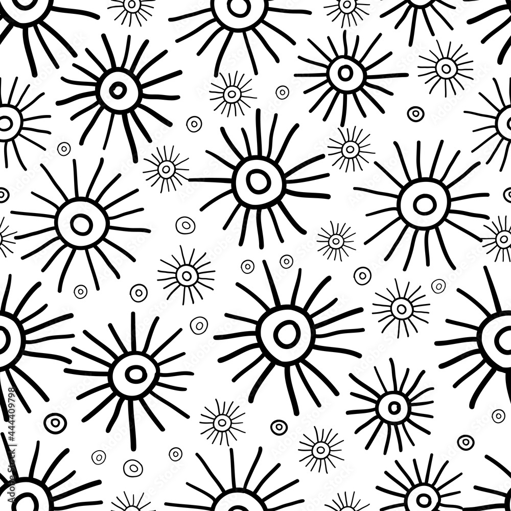 a black and white pattern of stylized garden flowers. pattern for fabric.