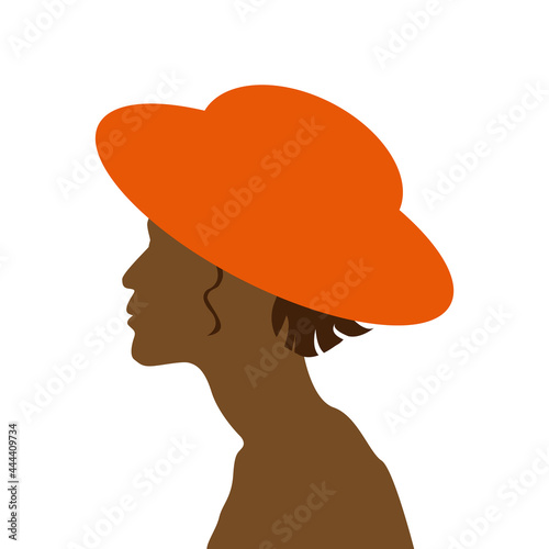 beautiful tanned woman with short hair in a red hat