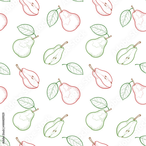 Pears, isolated on a white background. Seamless vector pattern. 
