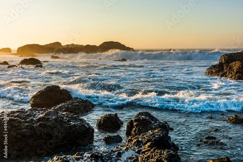 The morning waves hit the reefs on the eastern coast of Taiwan